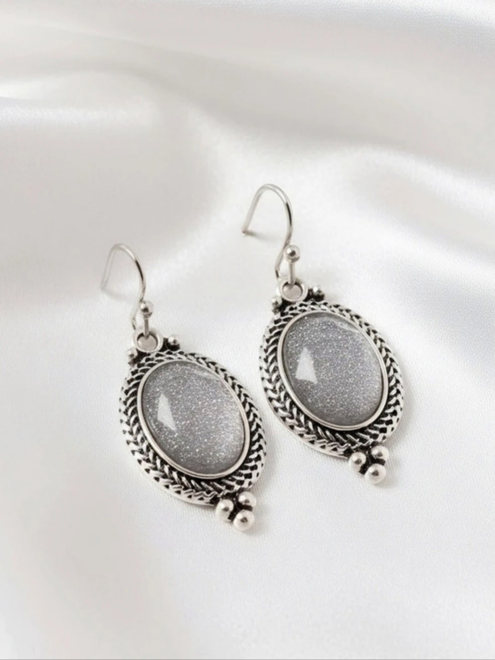 Gray Stone Drop Earrings Like New